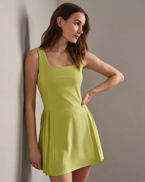 citron green dress Citron Linen V-Neck Dress | Ruffle Sleeve Knee-Length Dress Small (6