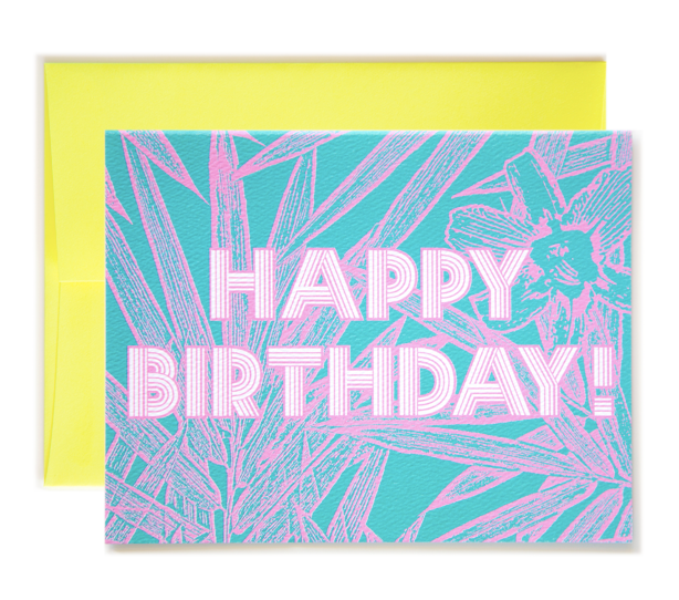 Bamboo Floral Teal Happy Birthday Card