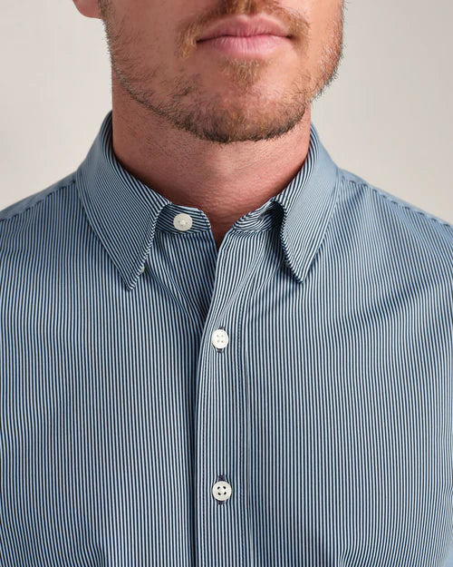 Rhone - Men's Commuter Shirt - Slim Fit-Navy/Light Blue Stripe