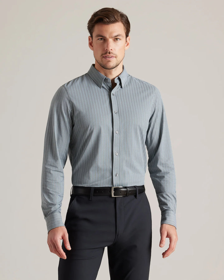 Rhone - Men's Commuter Shirt - Slim Fit in Pine Wide Stripe