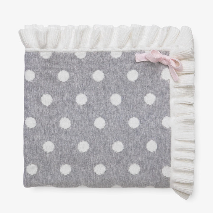 Gray Polka Dot Ruffle Cotton Baby Blanket