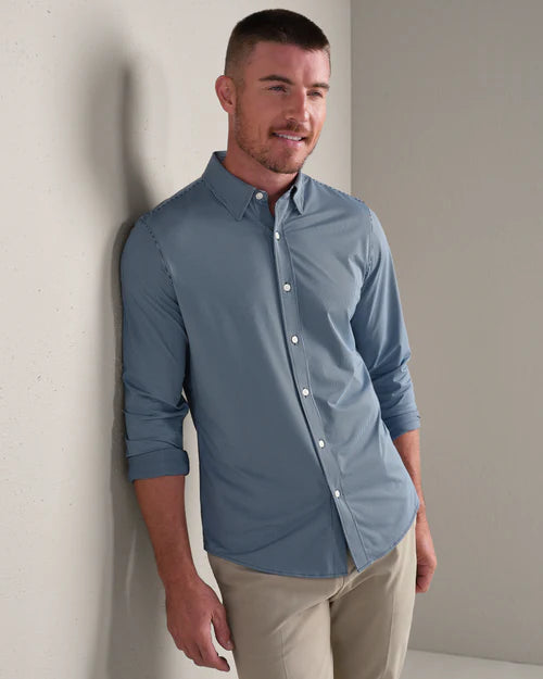 Rhone - Men's Commuter Shirt - Slim Fit-Navy/Light Blue Stripe
