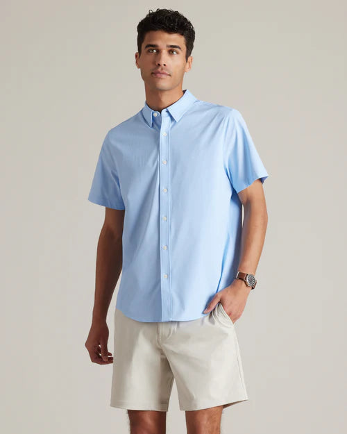Rhone - Men's Commuter Short Sleeve Shirt-Blue Mini Windowpane