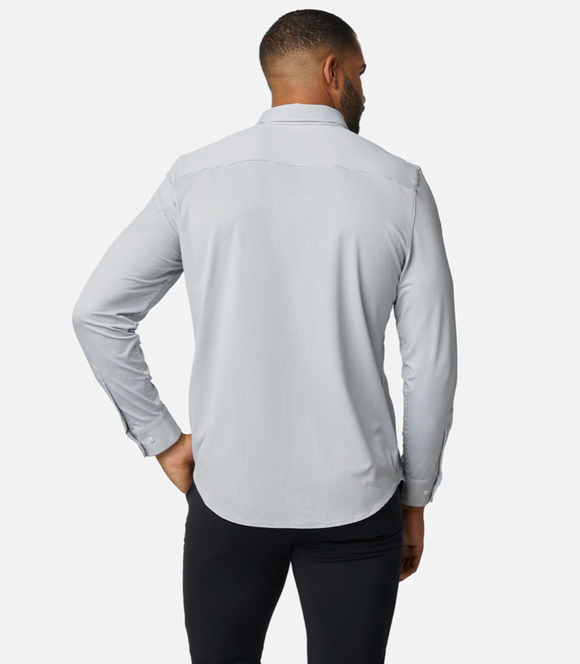 Commuter Shirt - Slim Fit in Silver / White Stripe w/ Black Buttons