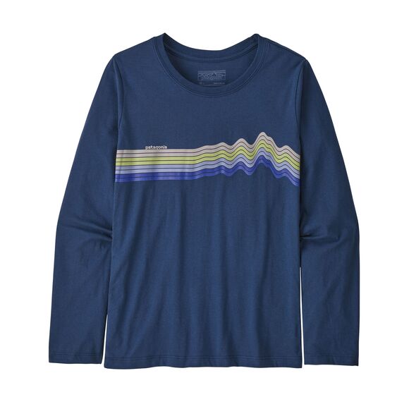 Girls' Long-Sleeved Graphic Organic T-Shirt in Ridge Rise Stripe: Stone Blue