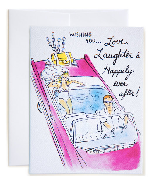 Violet Flamingos Happily Ever After! Wedding Card