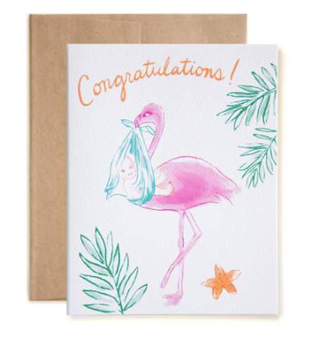 Flamingo Stork Congatulations! New Baby Card